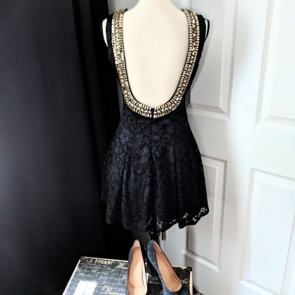 B. Darlin Black Lace Jewelled Backless Mini Dress - Picture 7 of 8